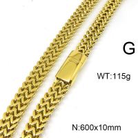 304 Stainless Steel Necklace,Foxtail Wheat Chain,Vacuum Plating Gold,10x600mm,about 115g/package,1 pc/package,6N20817bkab-397