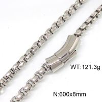 304 Stainless Steel Necklace,Box Chains,Unwelded,True Color,8x600mm,about 121.3g/package,1 pc/package,6N20819bkab-397