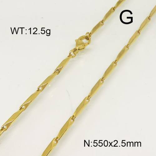 304 Stainless Steel Necklace,Bar Link Chains ,Vacuum Plating Gold,2.5x550mm,about 12.5g/package,1 pc/package,6N20989vbmb-641