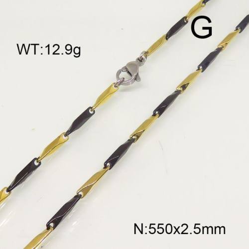 304 Stainless Steel Necklace,Bar Link Chains ,Vacuum Plating Gold & Back & True Color,2.5x550mm,about 12.9g/package,1 pc/package,6N20991bvpl-641