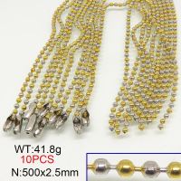 304 Stainless Steel Necklace,Ball Chain,Vacuum Plating Gold & True Color,2.5x500mm,about 41.8g/package,10 pc/package,6N21005vkla-641