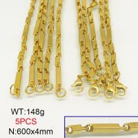 304 Stainless Steel Necklace,Bar Link Chains ,Vacuum Plating Gold,4x600mm,about 148g/package,5 pc/package,6N21006bkab-641