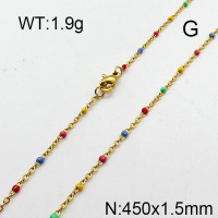 304 Stainless Steel Necklace,Enamel Link Chains,Cable Chains,Soldered,Flat Oval,Vacuum Plating Gold,1.5x450mm,about 1.9g/package,1 pc/package,6N3000846baka-368