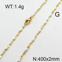 304 Stainless Steel Necklace,Enamel Link Chains,Dapped Link Chains,Soldered,Flat Oval,Vacuum Plating Gold,2x400mm,about 1.4g/package,1 pc/package,6N3000854aakl-368