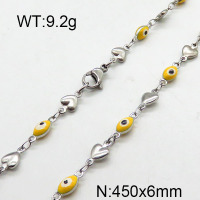 304 Stainless Steel Necklace,Enamel Chains,Soldered,Heart and Oval Evil Eye,True Color,6x450mm,about 9.2g/package,1 pc/package,6N3000864vbnb-368