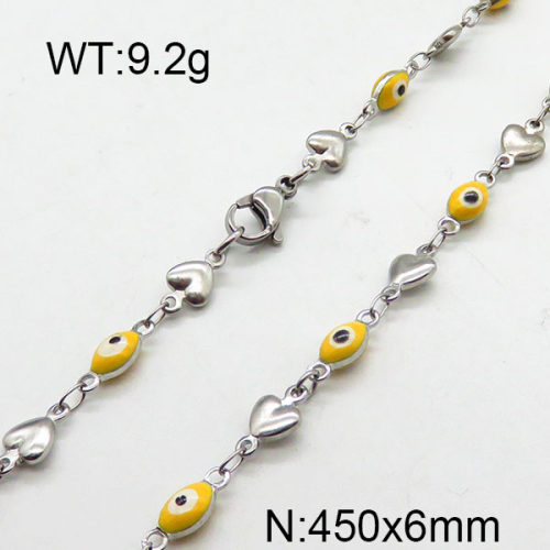 304 Stainless Steel Necklace,Enamel Chains,Soldered,Heart and Oval Evil Eye,True Color,6x450mm,about 9.2g/package,1 pc/package,6N3000864vbnb-368