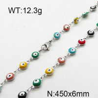 304 Stainless Steel Necklace,Flat Round with Eye Enamel Link Chain,True Color,6x450mm,about 12.3g/package,1 pc/package,6N3000865vbnb-368