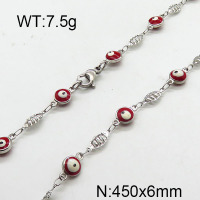 304 Stainless Steel Necklace,Flat Round with Eye Enamel Link Chain,True Color,6x450mm,about 7.5g/package,1 pc/package,6N3000867vbnb-368