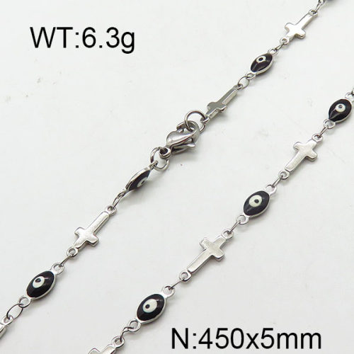 304 Stainless Steel Necklace,Enamel Chains,Soldered,Heart and Oval Evil Eye,True Color,5x450mm,about 6.3g/package,1 pc/package,6N3000868vbnb-368