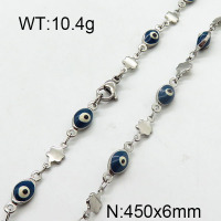 304 Stainless Steel Necklace,Enamel Chains,Soldered,Flower and Oval Evil Eye,True Color,6x450mm,about 10.4g/package,1 pc/package,6N3000869vbnb-368