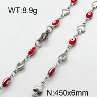304 Stainless Steel Necklace,Enamel Chains,Soldered,Heart and Oval Evil Eye,True Color,6x450mm,about 8.9g/package,1 pc/package,6N3000870vbnb-368
