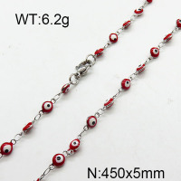 304 Stainless Steel Necklace,Flat Round with Eye Enamel Link Chain,True Color,5x450mm,about 6.2g/package,1 pc/package,6N3000871vbnb-368