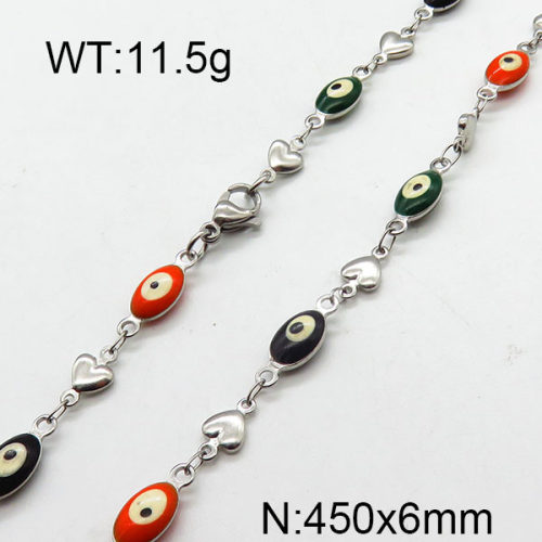 304 Stainless Steel Necklace,Enamel Chains,Soldered,Heart and Oval Evil Eye,True Color,6x450mm,about 11.5g/package,1 pc/package,6N3000872vbnb-368