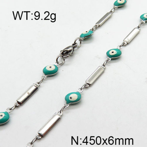 304 Stainless Steel Necklace,Enamel Chains,Soldered,Flat Round Connector and Oval Evil Eye,True Color,6x450mm,about 9.2g/package,1 pc/package,6N3000873vbnb-368