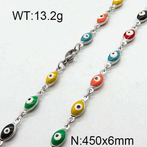 304 Stainless Steel Necklace,Enamel Chains,Soldered, Oval Evil Eye,True Color,6x450mm,about 13.2g/package,1 pc/package,6N3000874vbnb-368