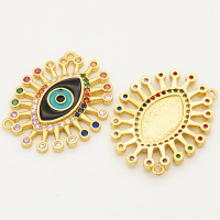 Brass Cubic Zirconia Enamel Links Connectors,Devil's eye,Long-lasting plated,Random mixed color,30x24mm,Hole:1mm,about 4g/pc,5 pcs/package,XFCO00791vbnb-L002