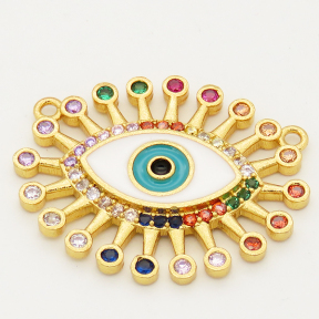 Brass Cubic Zirconia Enamel Links Connectors,Devil's eye,Long-lasting plated,Random mixed color,30x24mm,Hole:1mm,about 4g/pc,5 pcs/package,XFCO00791vbnb-L002