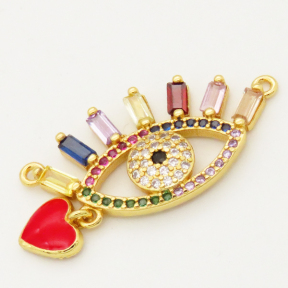 Brass Cubic Zirconia Enamel Links Connectors,Devil's eye,Long-lasting plated,Random mixed color,29x15mm,Hole:1mm,about 2g/pc,5 pcs/package,XFCO00794bbml-L002