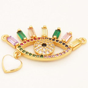 Brass Cubic Zirconia Enamel Links Connectors,Devil's eye,Long-lasting plated,Random mixed color,29x15mm,Hole:1mm,about 2g/pc,5 pcs/package,XFCO00794bbml-L002