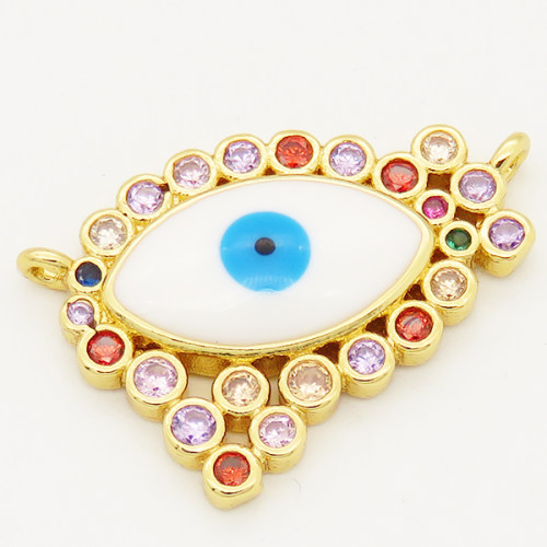 Brass Cubic Zirconia Enamel Links Connectors,Devil's eye,Long-lasting plated,Golden,24x17mm,Hole:1mm,about 2.5g/pc,5 pcs/package,XFCO00797aakl-L002