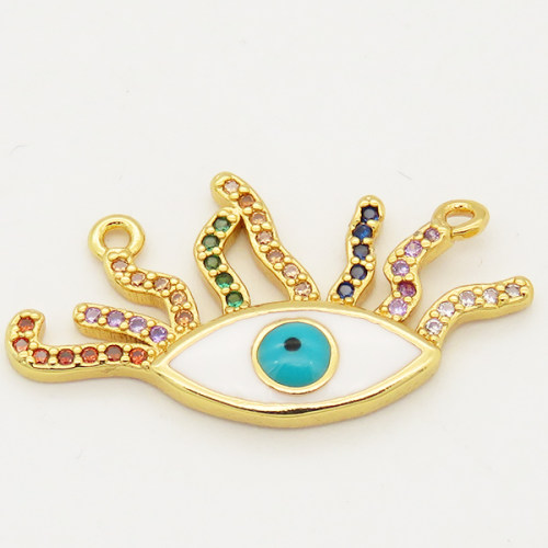 Brass Cubic Zirconia Enamel Links Connectors,Devil's eye,Long-lasting plated,Golden,27x15mm,Hole:1mm,about 1.5g/pc,5 pcs/package,XFCO00799baka-L002