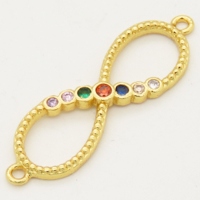 Brass Cubic Zirconia Links Connectors,Infinity,Long-lasting plated,Random mixed color,32x10mm,Hole:1.5mm,about 1g/pc,5 pcs/package,XFCO00801aajl-L002