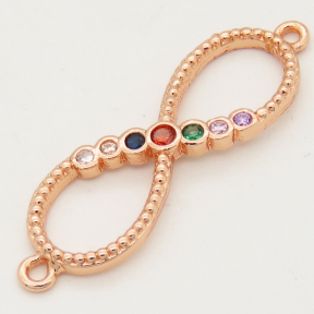 Brass Cubic Zirconia Links Connectors,Infinity,Long-lasting plated,Random mixed color,32x10mm,Hole:1.5mm,about 1g/pc,5 pcs/package,XFCO00801aajl-L002