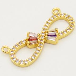Brass Cubic Zirconia Links Connectors,Infinity,Long-lasting plated,Random mixed color,26x10mm,Hole:2mm,about 1.5g/pc,5 pcs/package,XFCO00810baka-L002