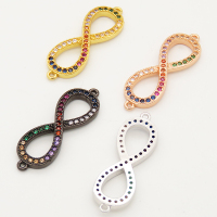 Brass Cubic Zirconia Links Connectors,Infinity,Long-lasting plated,Random mixed color,30x10mm,Hole:1mm,about 1.5g/pc,5 pcs/package,XFCO00815baka-L002