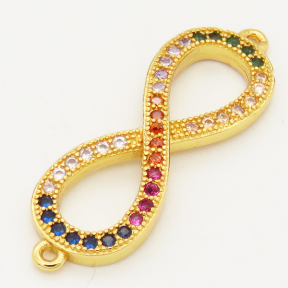 Brass Cubic Zirconia Links Connectors,Infinity,Long-lasting plated,Random mixed color,30x10mm,Hole:1mm,about 1.5g/pc,5 pcs/package,XFCO00815baka-L002