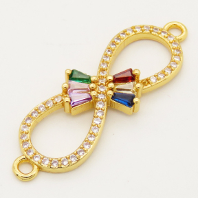 Brass Cubic Zirconia Links Connectors,Infinity,Long-lasting plated,Random mixed color,33x11mm,Hole:2mm,about 2g/pc,5 pcs/package,XFCO00820baka-L002