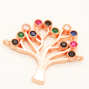 Brass Cubic Zirconia Links Connectors,Trees,Long-lasting plated,Random mixed color,23x21mm,Hole:1mm,about 1.5g/pc,5 pcs/package,XFCO00859aajl-L002