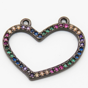 Brass Cubic Zirconia Links Connectors,Heart,Long-lasting plated,Random mixed color,17x20mm,Hole:1mm,about 1g/pc,5 pcs/package,XFCO00923baka-L002