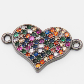 Brass Cubic Zirconia Links Connectors,Heart,Long-lasting plated,Random mixed color,19x12mm,Hole:1.5mm,about 1.5g/pc,5 pcs/package,XFCO00932baka-L002