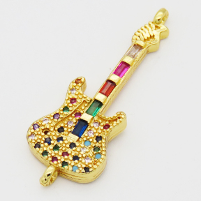 Brass Cubic Zirconia Links Connectors,Guitar,Long-lasting plated,Random mixed color,35x12mm,Hole:1mm,about 2.5g/pc,5 pcs/package,XFCO00948ablb-L002