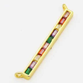 Brass Cubic Zirconia Links Connectors,Strip,Long-lasting plated,Random mixed color,30x4mm,Hole:1mm,about 1g/pc,5 pcs/package,XFCO00953ablb-L002