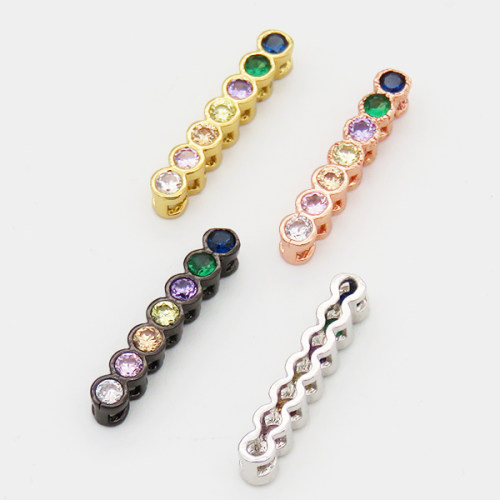 Brass Cubic Zirconia Links Connectors,Strip,Long-lasting plated,Random mixed color,19x3mm,Hole:1mm,about 0.5g/pc,5 pcs/package,XFCO00963aajl-L002