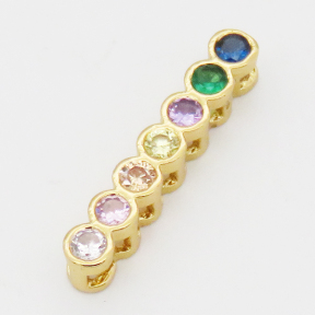 Brass Cubic Zirconia Links Connectors,Strip,Long-lasting plated,Random mixed color,19x3mm,Hole:1mm,about 0.5g/pc,5 pcs/package,XFCO00963aajl-L002