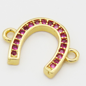 Brass Cubic Zirconia Links Connectors,Horseshoe,Long-lasting plated,Random mixed color,15x12mm,Hole:2mm,about 0.5g/pc,5 pcs/package,XFCO00978avja-L002