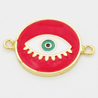 Brass Enamel Links Connectors,Flat Round,Devil's eye,Long-lasting plated,Golden,18mm,Hole:2mm,about 2.5g/pc,5 pcs/package,XFCO00983baka-L002