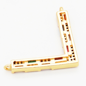 Brass Cubic Zirconia Links Connectors,v-shaped,Long-lasting plated,Golden,33x19mm,Hole:1mm,about 2.5g/pc,5 pcs/package,XFCO00985vbll-L002