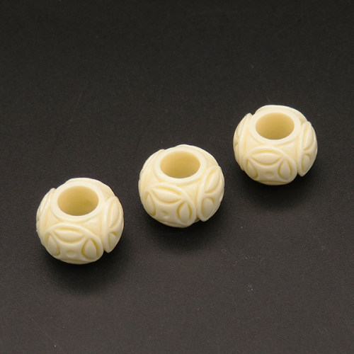 Resin Beads,Engraved spacer beads,Cream color,11x17mm,Hole:7mm,about 2.2g/pc,1pc/package,XBR00021hmbb-L001