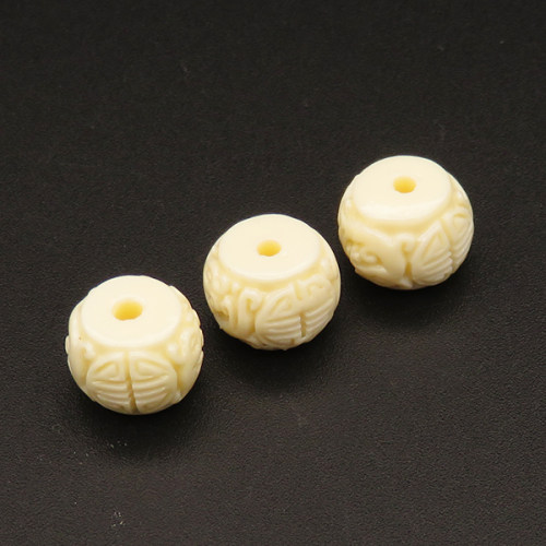 Resin Beads,Engraved spacer beads,Cream color,8x10mm,Hole:2mm,about 0.9g/pc,1pc/package,XBR00027bobb-L001