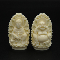 Resin Beads,Double sided,Buddha image,Cream color,23x27x45mm,Hole:3mm,about 17.5g/pc,1pc/package,XBR00035bbml-L001