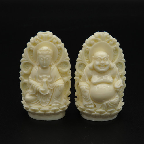 Resin Beads,Double sided,Buddha image,Cream color,23x27x45mm,Hole:3mm,about 17.5g/pc,1pc/package,XBR00035bbml-L001