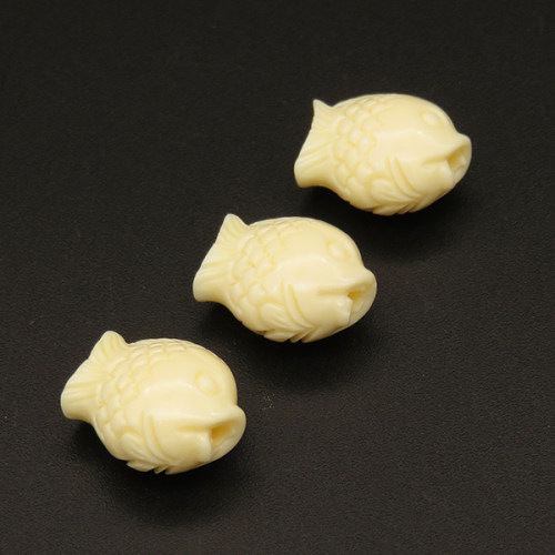 Resin Beads,Fish,Cream color,8x12x14mm,Hole:2mm,about 1.0g/pc,1pc/package,XBR00059bobb-L001