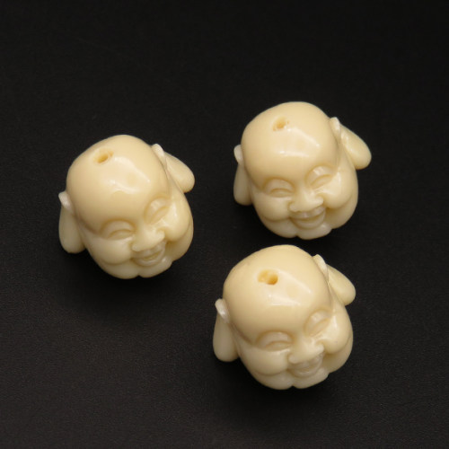 Resin Beads,Buddha head,Cream color,16x18x20mm,Hole:1.5mm,about 4.8g/pc,1pc/package,XBR00092hobb-L001