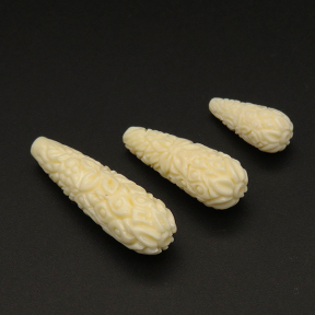 Resin Beads,Carved Water droplets,Cream color,11x37mm,Hole:1.5mm,about 3.4g/pc,1pc/package,XBR00117kibb-L001