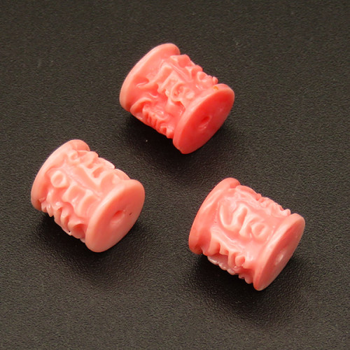 Resin Beads,Carved Cylinder,Pink,8x9mm,Hole:1.5mm,about 0.6g/pc,1pc/package,XBR00170albv-L001