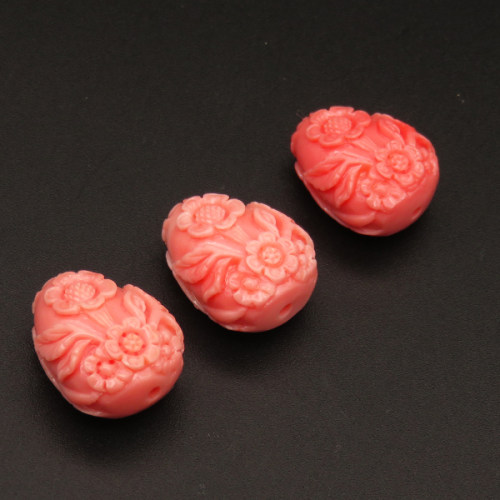 Resin Beads,Carved Water droplets,Flower,Pink,15x19mm,Hole:1.5mm,about 2.5g/pc,1pc/package,XBR00182hjbb-L001